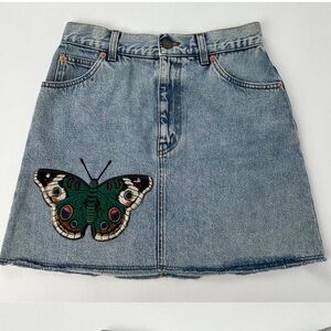 Gucci vintage denim embroidered mini skirt